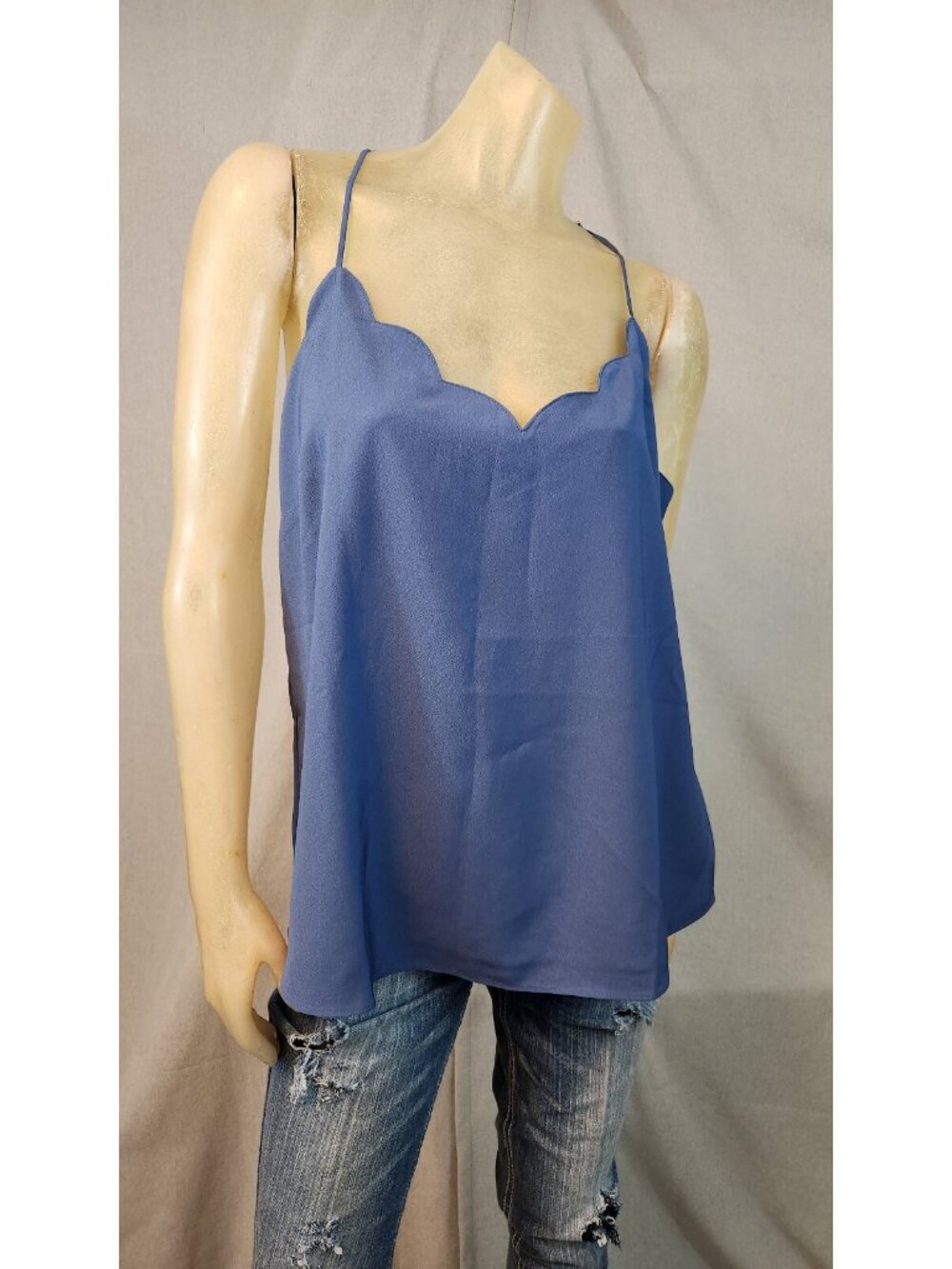 J Crew Blue Cami Blouse Size 18 XL Scalloped Spaghetti Strap Camisole Top USED